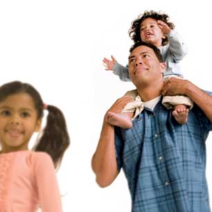 man carrying daughter on his shoulders